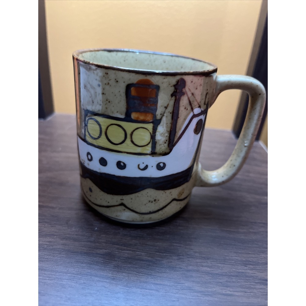 Vintage Westwood Boat Mug . Embossed Design  Cream Speckled , Japan